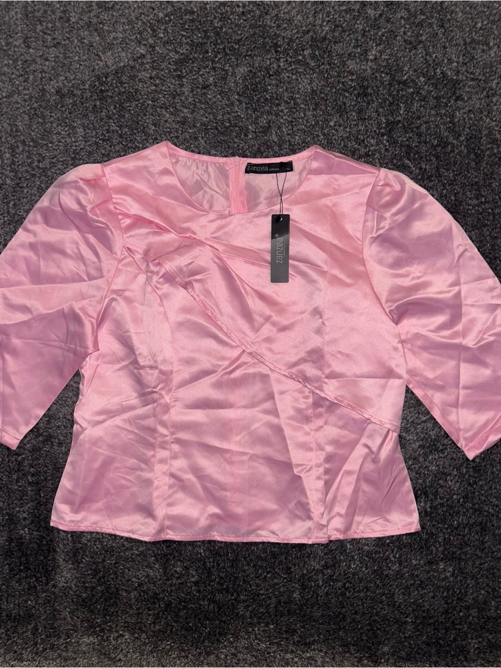 NWT Zanzea Pink Satin-Style Blouse with Ruched Detailing – Size XXL